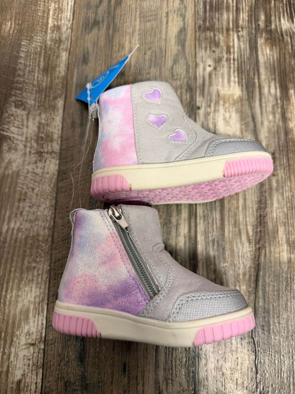 Stride Rite Girls' Silver Ankle Boots with Pastel Purple & Pink Accents Size 5 - Picture 13 of 16